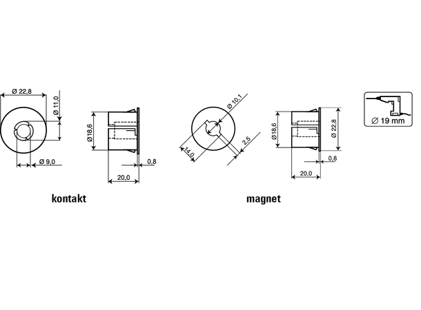 Plastadapter for Alarmtech magnetkonakt for MC240,246,247,250,255,270,272,275