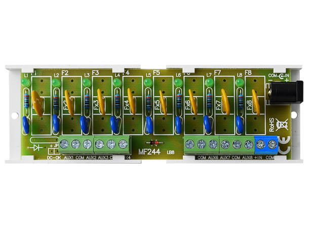 Sikringsmodul for strømskap - 8 kurser 10-30VDC, 8 x 1A