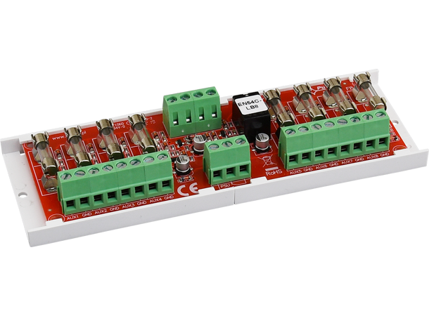 Sikringsmodul for strømskap - 8 kurser 20-30VDC, 8 x 500mA
