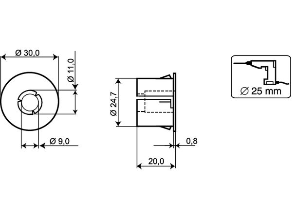 Plastadapter for Alarmtech magnetkontakt for MC240,246,247,250,255,270,272,275