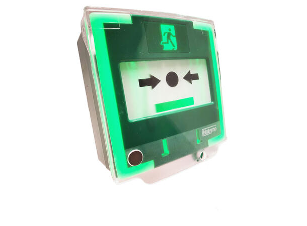 Grønn manuell døråpner med lyd/lys/fors. med 3 kontaktsett og alarmdeksel